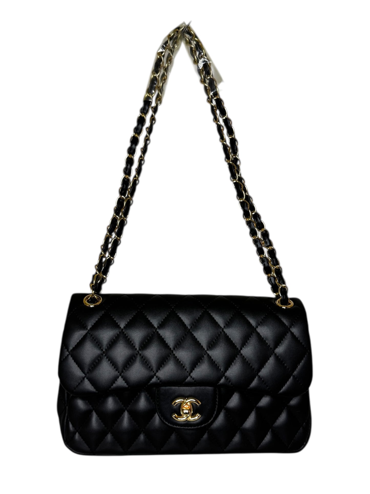 Damen Umhängetasche trendig & elegant in der Farbe Schwarz/ Details Gold