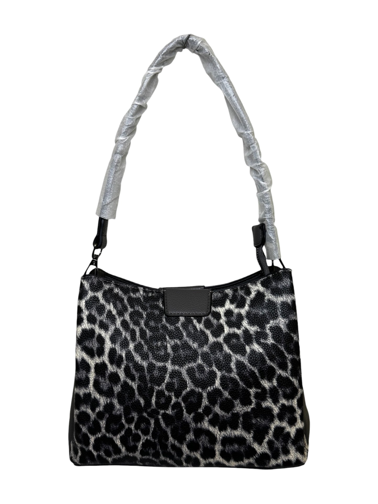 Moderne Schultertasche im Schwarz-Weiß Leo Design
