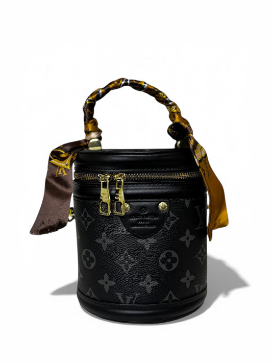 Damen Zylinder Handtasche trendig & elegant in der Farbe Schwarz/Grau