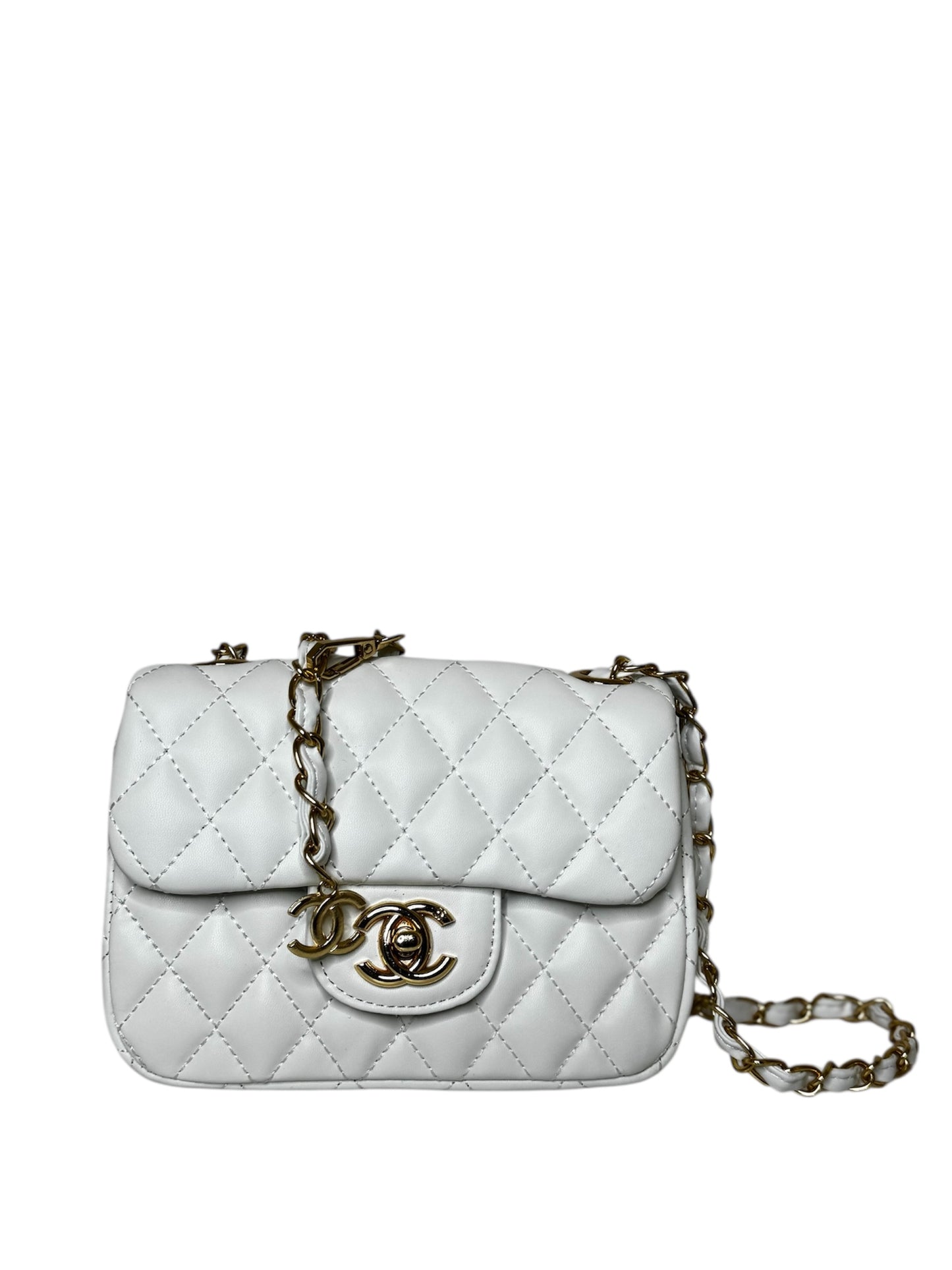 Damen Umhängetasche trendig & elegant in der Farbe Weiß/ Details Gold klein