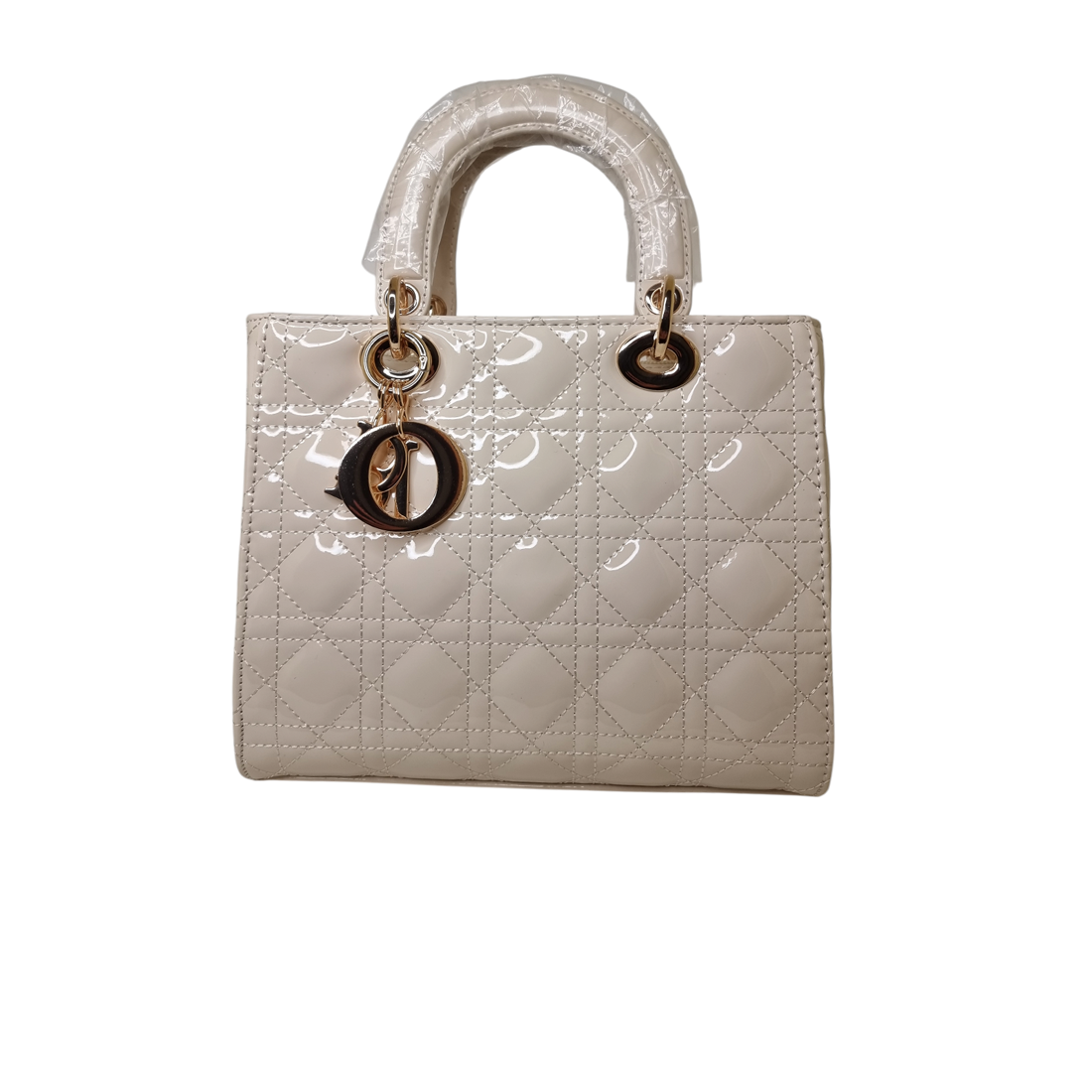Damen Handtasche trendig & elegant in der Farbe Beige Lack